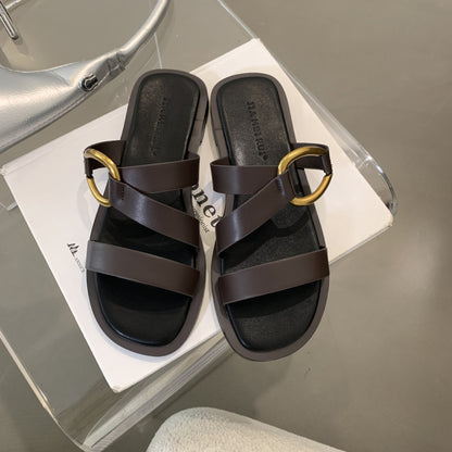 Flat-soled niche open-toe sandals