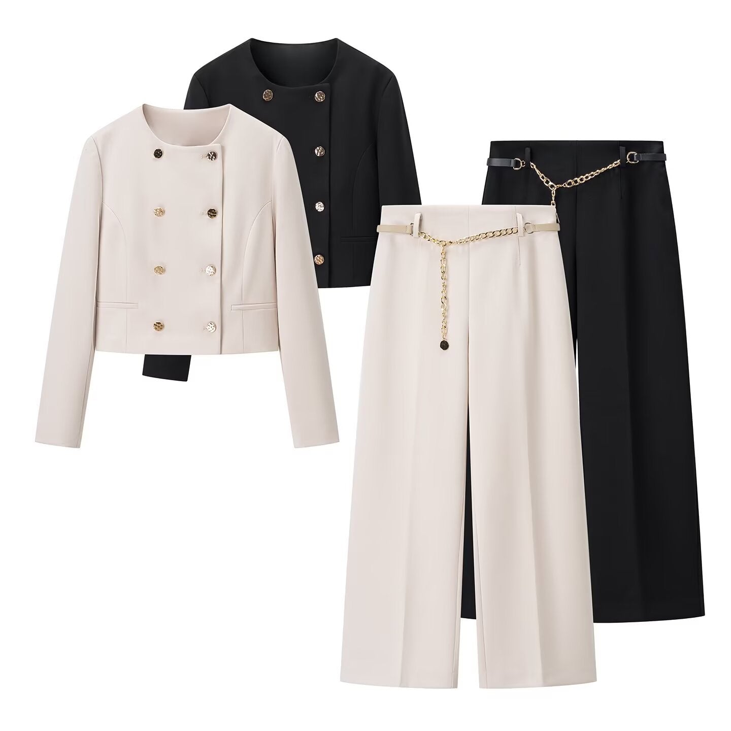 Double-Breasted Long Sleeve Notch Lapel jaket and ankle pants Suit