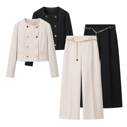 Double-Breasted Long Sleeve Notch Lapel jaket and ankle pants Suit