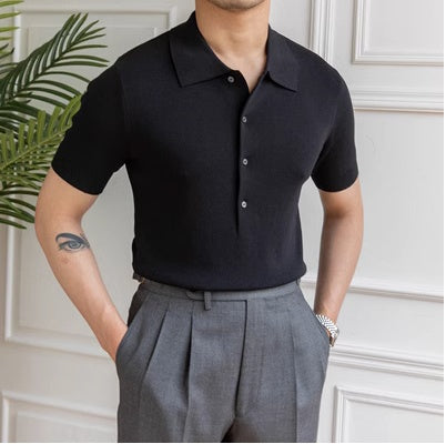 Men Short Sleeved Solid Color Polo Shirt