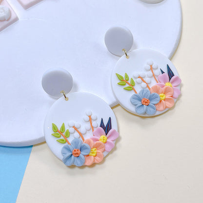 Handmade All Season Flora Flower Polymer Clay Earrings for Women Colorful Floral Round Drop Earrings Lightweight Jewelry