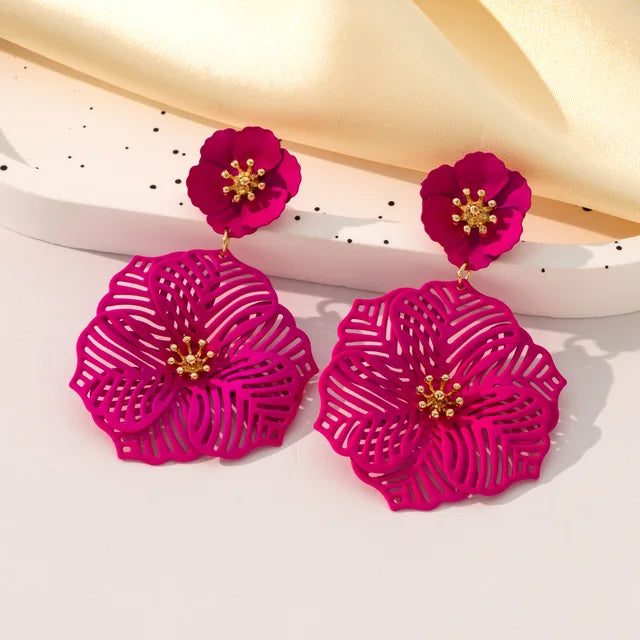 Personalized hollow metal petal earrings with colorful petal earrings