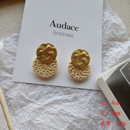 Retro Exaggerated Geometric Rattan Woven Earrings