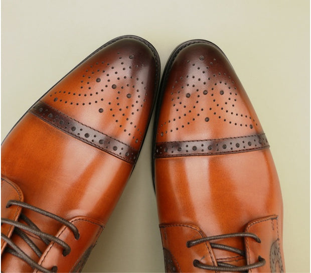 Leather Brogue Carved Dress Shoes Men