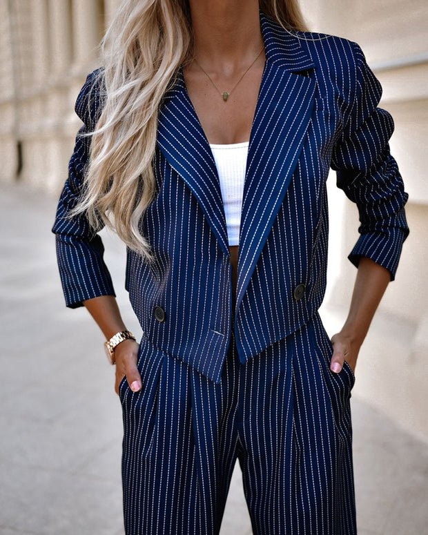 Woman Long Sleeve Cropped Top, Straight Pants Suits