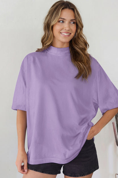 Black Solid Color High Neck Oversize Tee