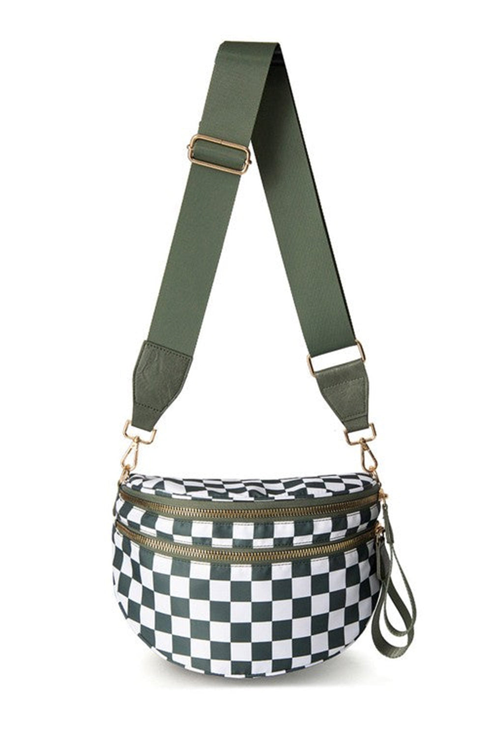 Color black Checkered Print Wide Strap Large Crossbody Bag