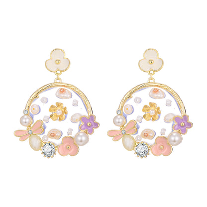 Trendy Big Round Flower Earrings – Transparent Resin Pearl Design