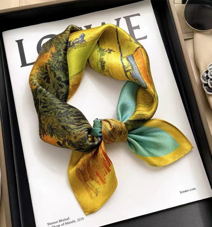Small scarf versatile temperament mulberry silk small square scarf multifunctional headband scarf