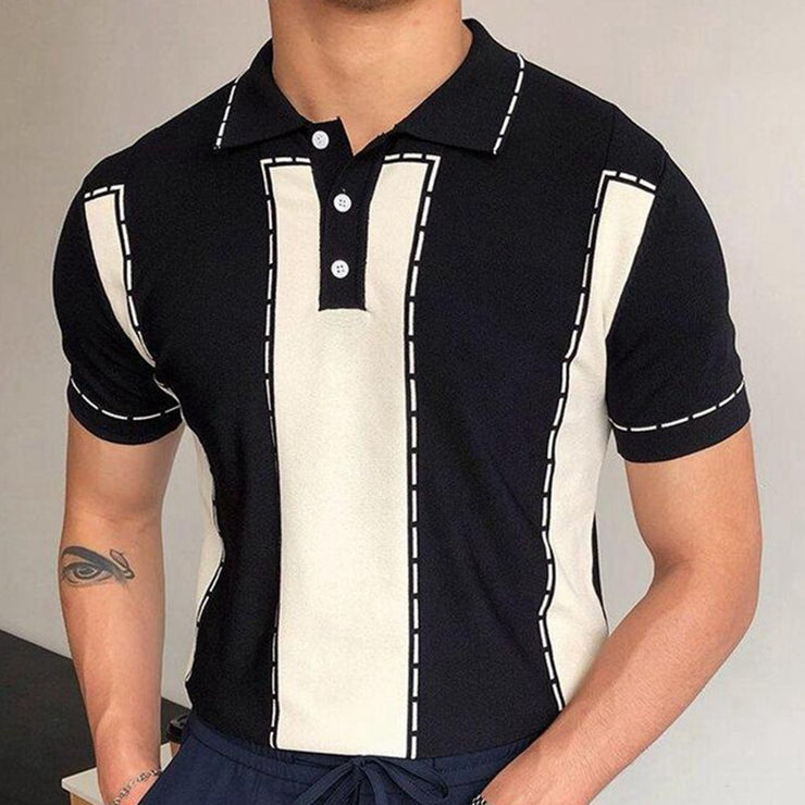 Men's Simple Stitching Contrast Polo Shirt