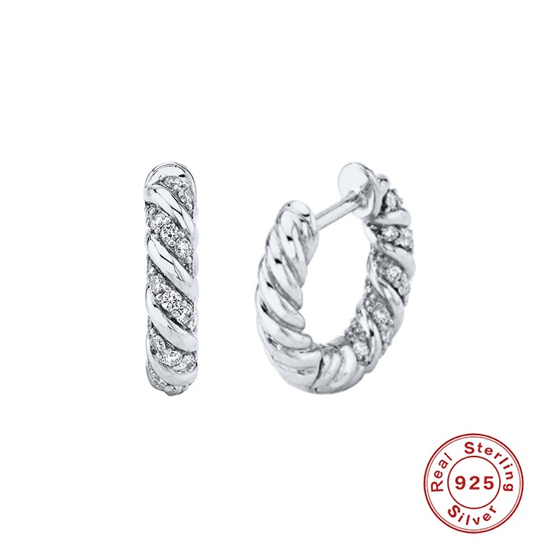 925 Sterling Silver Twist Hoop Earrings with Cubic Zircon – 18K Gold & Platinum Plated Trend Jewelry for Women