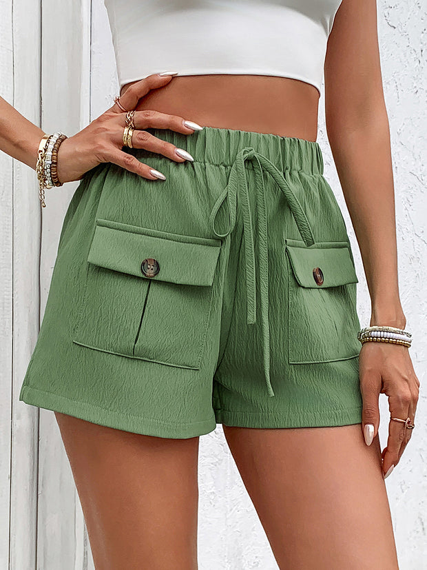 Perfee Tied Elastic Waist Shorts with Pockets