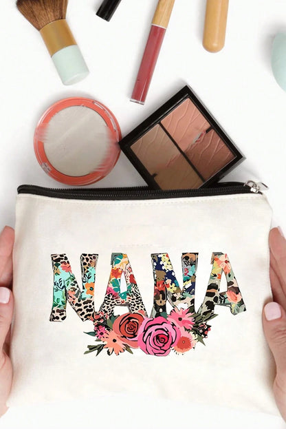 White Leopard Flower NANA Zipper Cosmetic Bag
