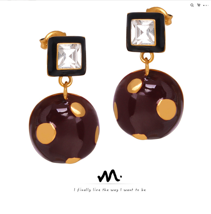 High-End Romantic French Square & Round Wave Drip Oil Earrings
