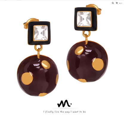 High-End Romantic French Square & Round Wave Drip Oil Earrings