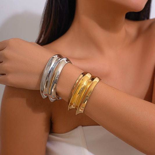 Exaggerated metal texture wide face bracelet with irregular personality for women Bracelet