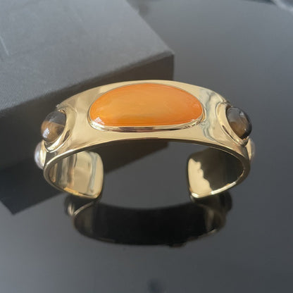 light antique style retro natural stone open metal bracelet