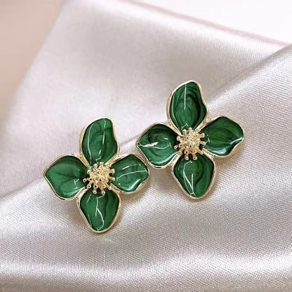 Luoshen Flower French 925 Silver Needle Drop Glazed Red Flower Earrings 3D Small Flower Earrings