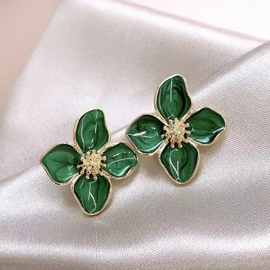 Luoshen Flower French 925 Silver Needle Drop Glazed Red Flower Earrings 3D Small Flower Earrings