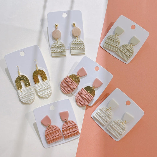 Handmade Geometric Polymer Clay Earrings – Soft Pottery Striped Jewelry for Women