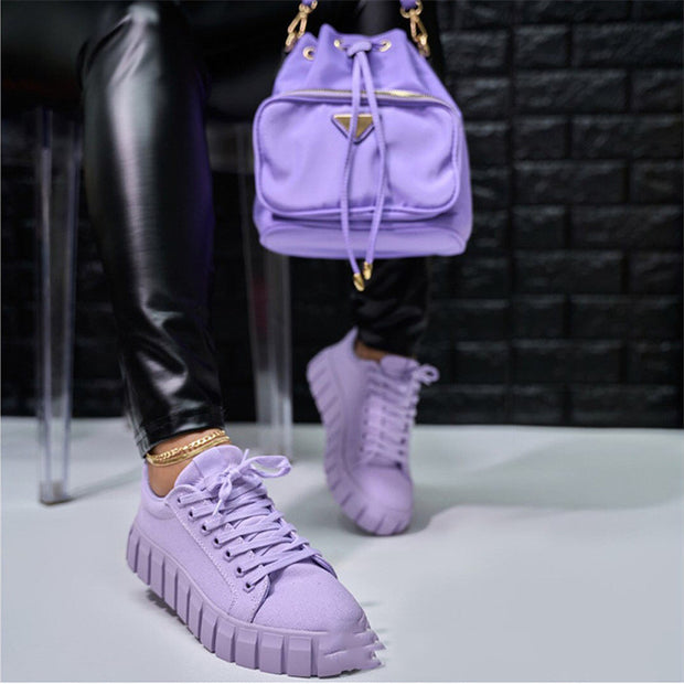 Woman Casual Lace-up Canvas Sneakers