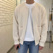 Men Zip Up Knitted Lined Funnel Neck Sweater /Jacket