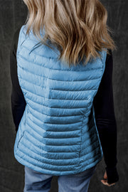 Sky Blue Plush Collared Quilted Zipped Puffer Vest