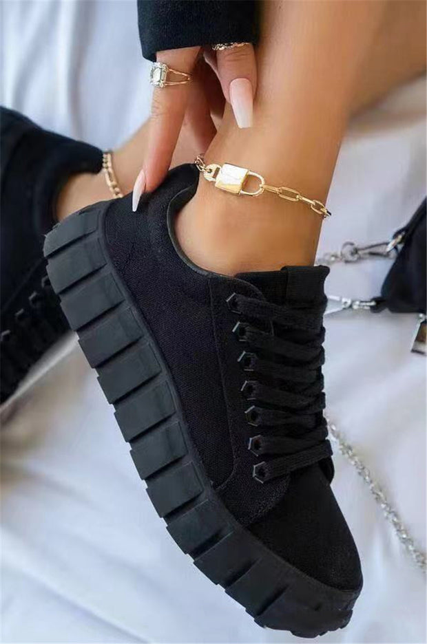 Woman Casual Lace-up Canvas Sneakers