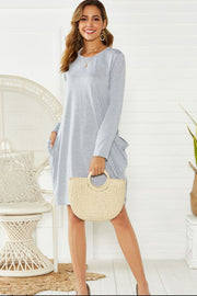 Pocketed Round Neck Long Sleeve Dress