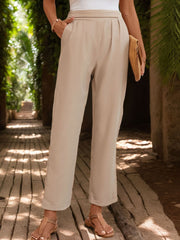 Perfee Ruched Half Elastic Waist Pants