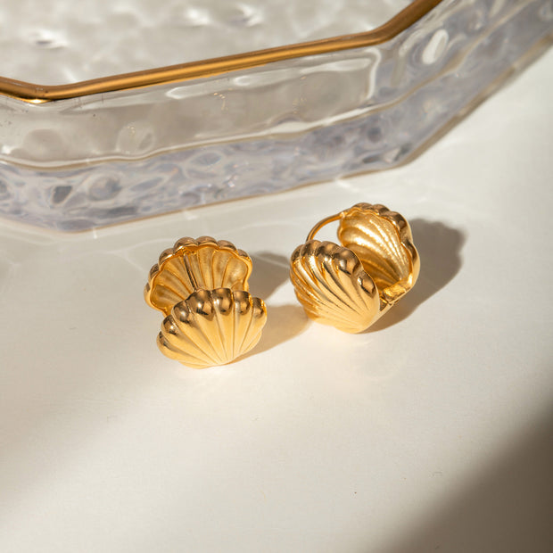 18K Gold Stainless Steel Double-sided Small Shell Earrings