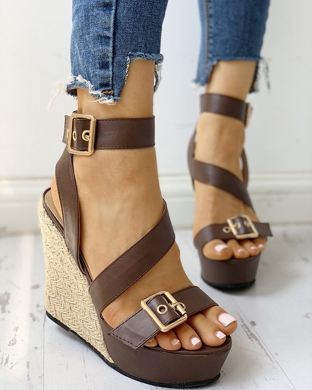 Women Straw Woven Wedge