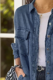 Full Size Pocketed Button Up Long Sleeve Denim Jacket