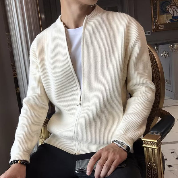 Men Solid Color Knitted Cardigan