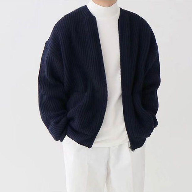 Men Zip Up Knitted Lined Funnel Neck Sweater /Jacket