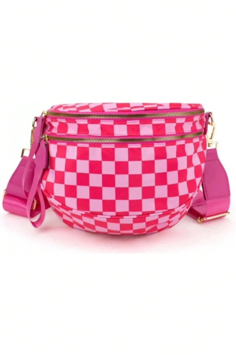 Color black Checkered Print Wide Strap Large Crossbody Bag