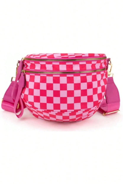 Color black Checkered Print Wide Strap Large Crossbody Bag