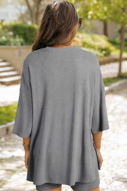 Light Grey Solid Color Loose Tunic Top Loungewear