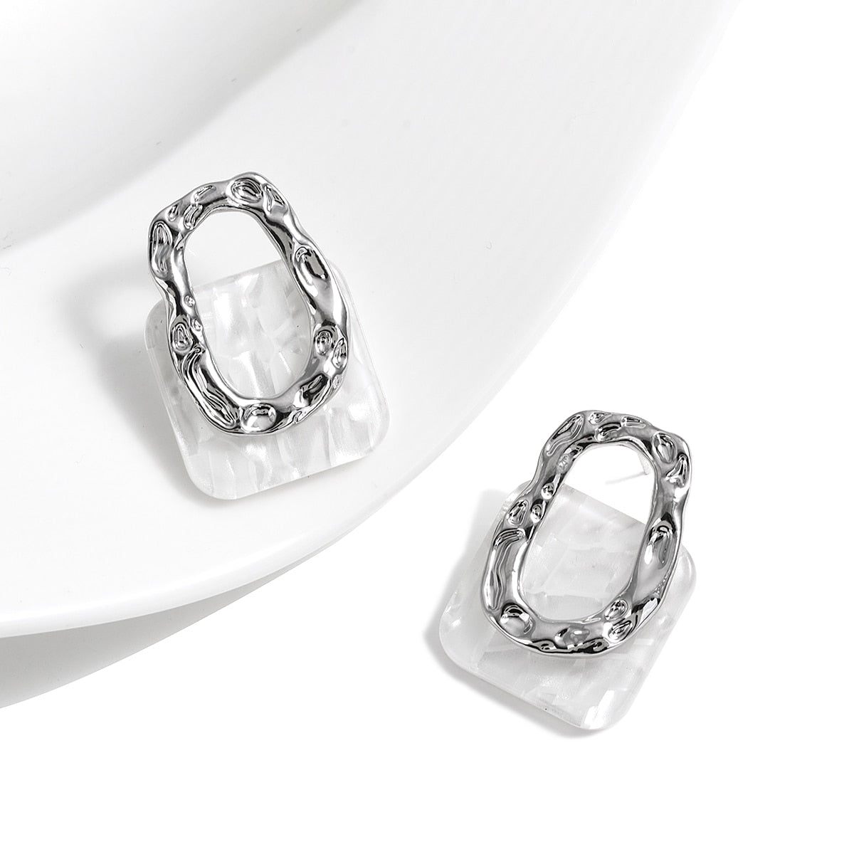 Acrylic Geometric Square Hanging Stud Earrings