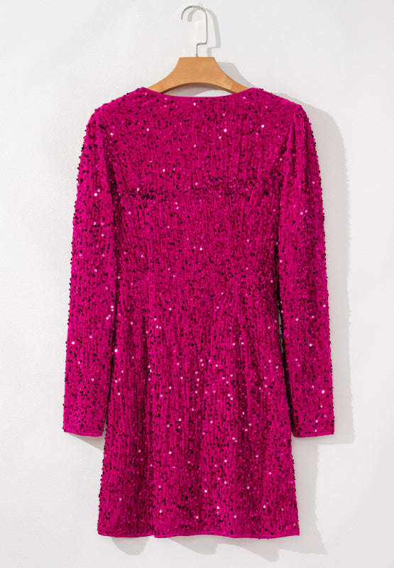 Sequin Surplice Long Sleeve Mini Dress