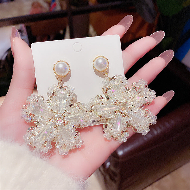 Exaggerated Crystal Flower  Style 925 Silver Jewelry for Women