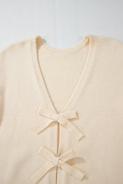 Bowknot Front V Neck Long Sleeve Cardigan