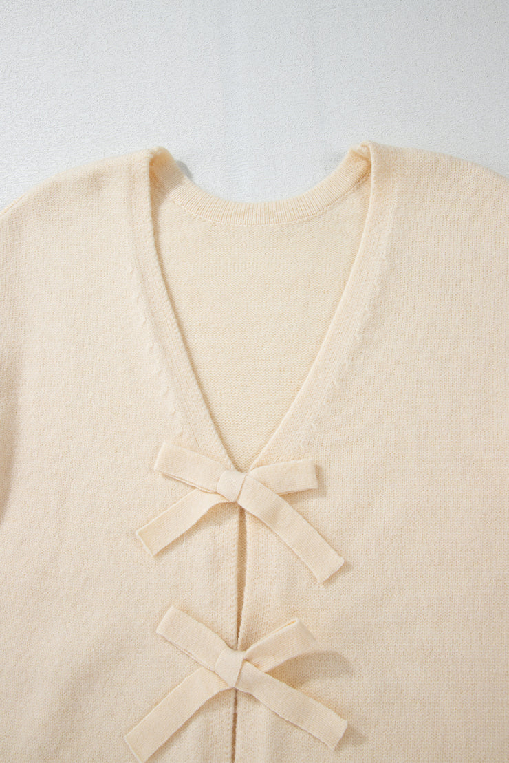 Bowknot Front V Neck Long Sleeve Cardigan