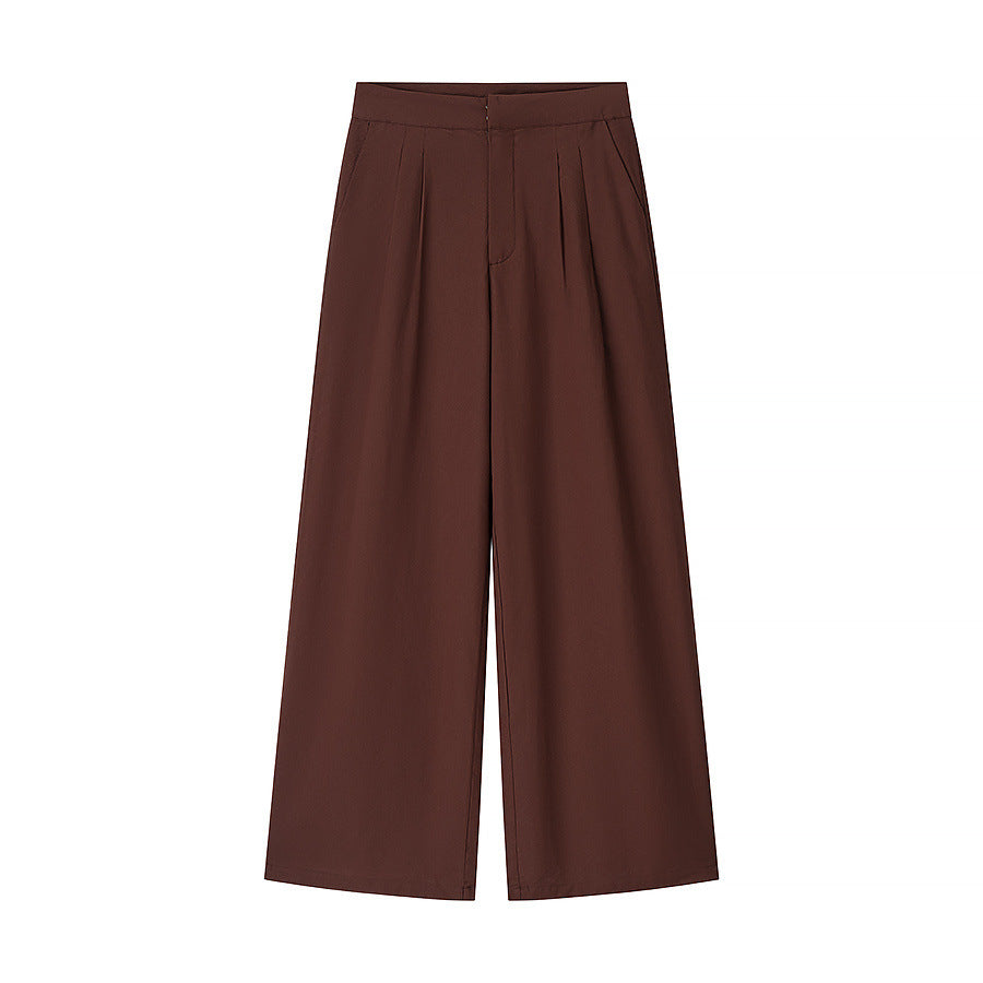Solid color top+straight leg pants set