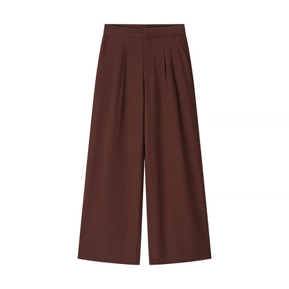 Solid color top+straight leg pants set