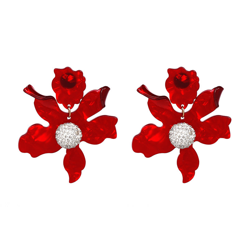 URAN Big Resin Flower Dangle Earrings – Boho Ethno Statement Jewelry