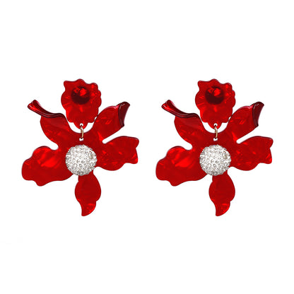 URAN Big Resin Flower Dangle Earrings – Boho Ethno Statement Jewelry