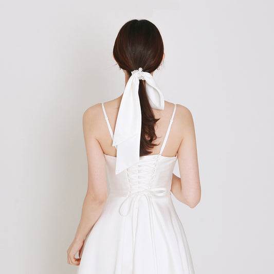 Handmade Simple White Satin Pearl Bow