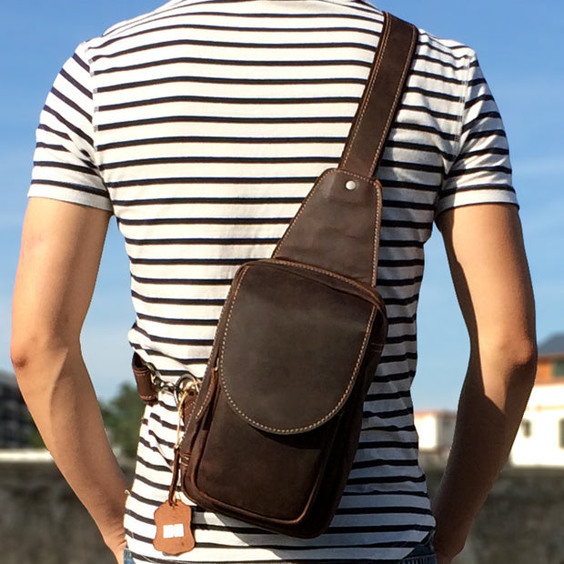 Vintage Leather chest pack men bag