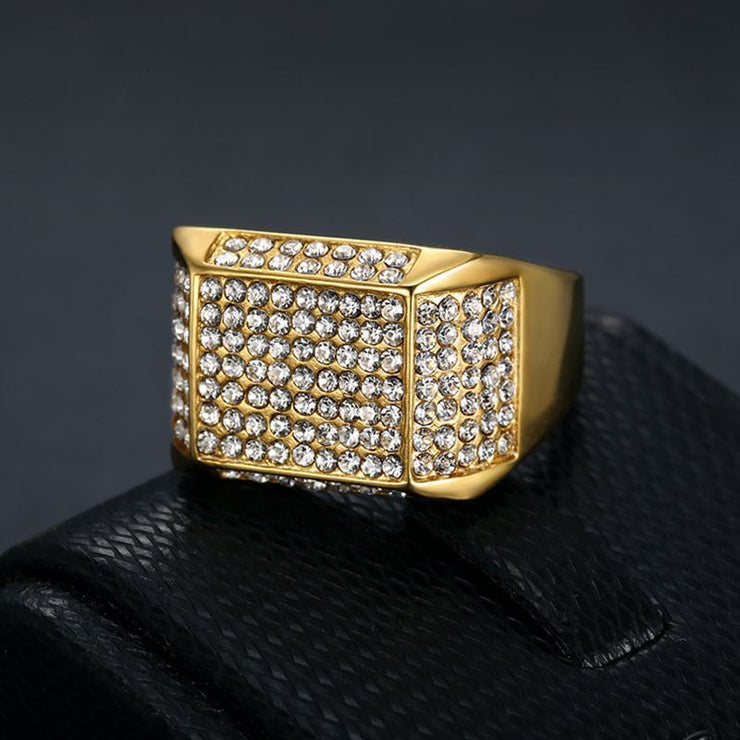 Titanium Steel Color-retaining Gold-plated Full Diamond Men's Ring